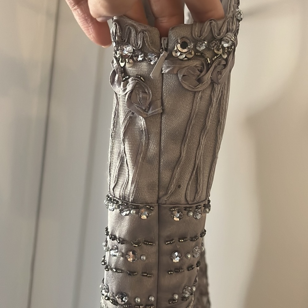 SUE WONG NOCTURNE silver beaded formal cocktail dress size 6 - Picture 5 of 9